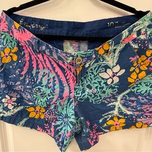 Lilly Pulitzer Pink and Blue Bermuda Shorts Tropical Print All A Glow